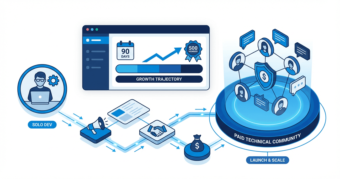 From Solo Dev to Paid Community Builder: Launch a 500-Member Technical Community in 90 Days